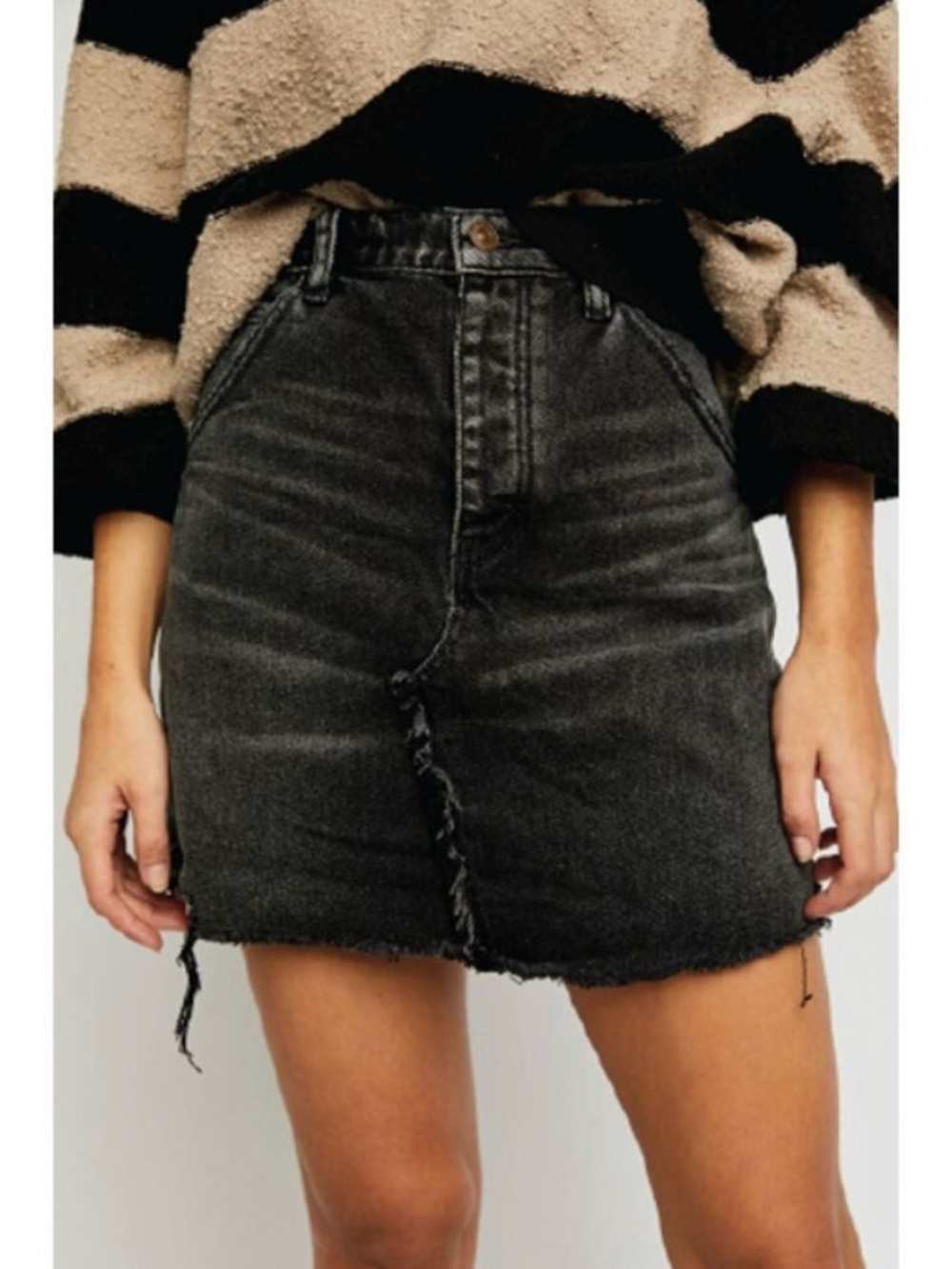 Free People We The Free Brea Cutoff Denim Mini Skirt Size 27 Faded Black